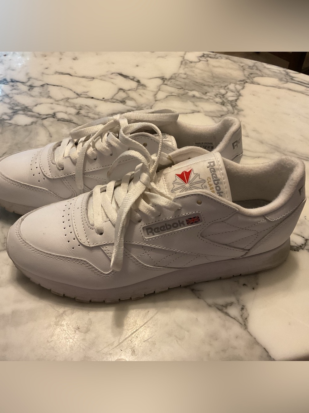 Reebok White Leather Classic Sneakers with Red Logo Accent